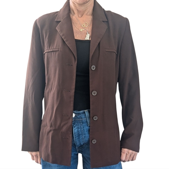 Vintage 1970s Handmade Brown Minimalist Lined Basic Hippie Neutral Blazer - Picture 3 of 10